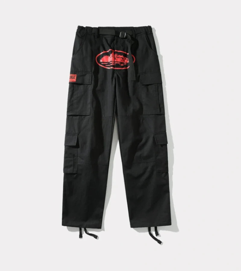 Corteiz Mula Guerillaz Cargos – Black/Red